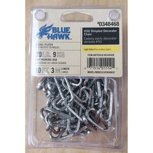 Blue Hawk 10 Ft DIMPLED Nickel‎ Plated Decorative Oblong Chain 20 LB NEW In Box